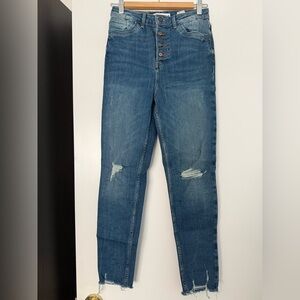 Zara High Rise Distressed Blue Jeans